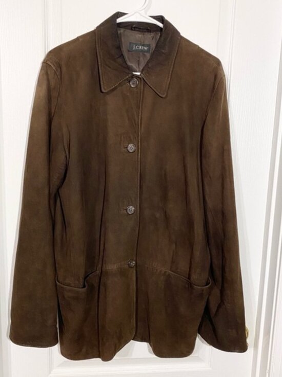 Vintage J. Crew SUEDE Leather Button Up Car Coat, Dark Brown, SOFT, Men’s Large - Picture 1 of 12